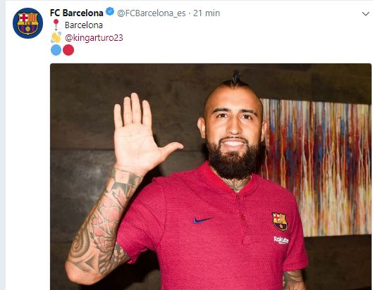 La primera imagen de Vidal como jugador de Barcelona. (Foto: Twitter)