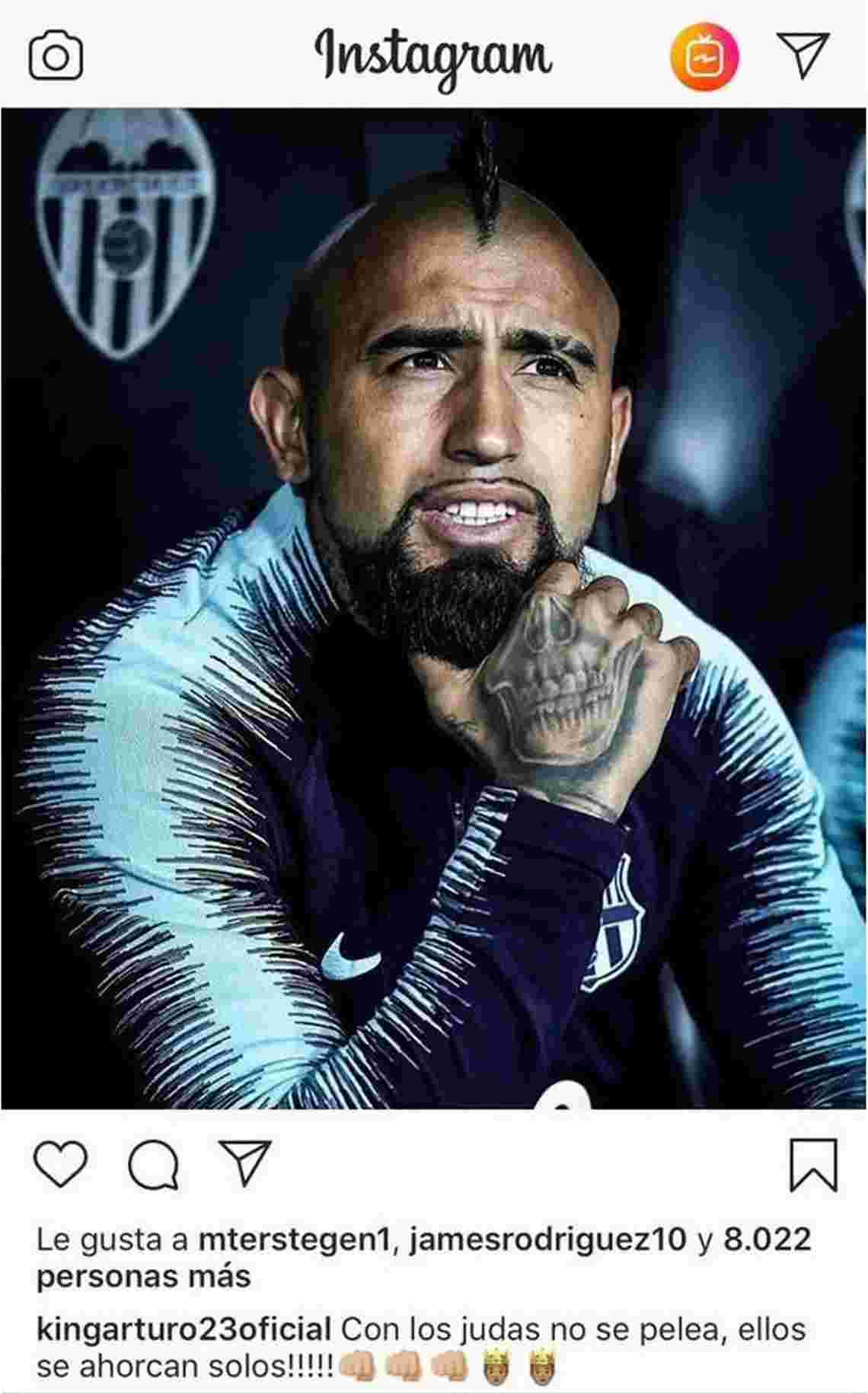 Arturo Vidal borró esta publicación de su cuenta oficial (Foto: Captura de Instagram).