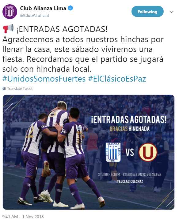 Alianza Lima vs. Universitario de Deportes se jugará en Matute a estadio lleno. (USI)