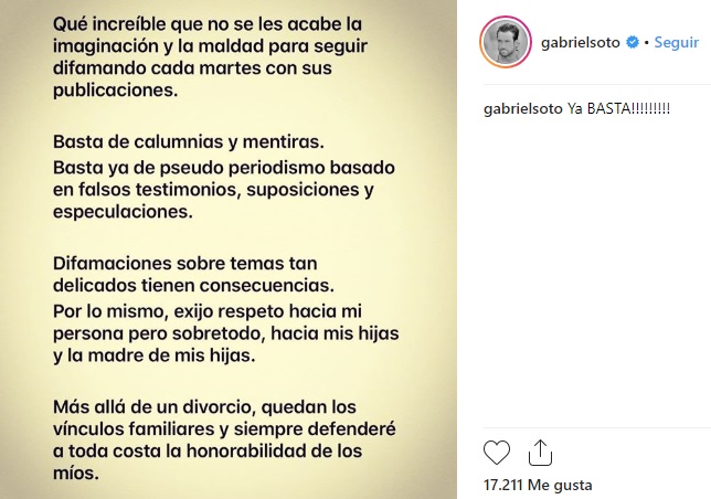 Gabriel Soto se pronuncia en Instagram (Foto: Captura de pantalla)