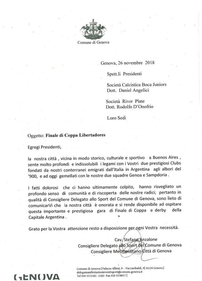 La carta enviada a los presidentes de River Plate y Boca Juniors. (Foto: Olé)