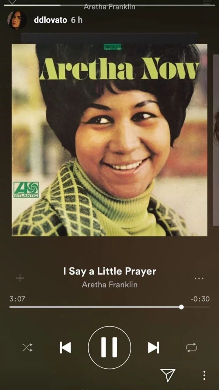 La cantante confirmó que es una gran seguidora de Aretha Franklin. (Foto: <code>demilovato)