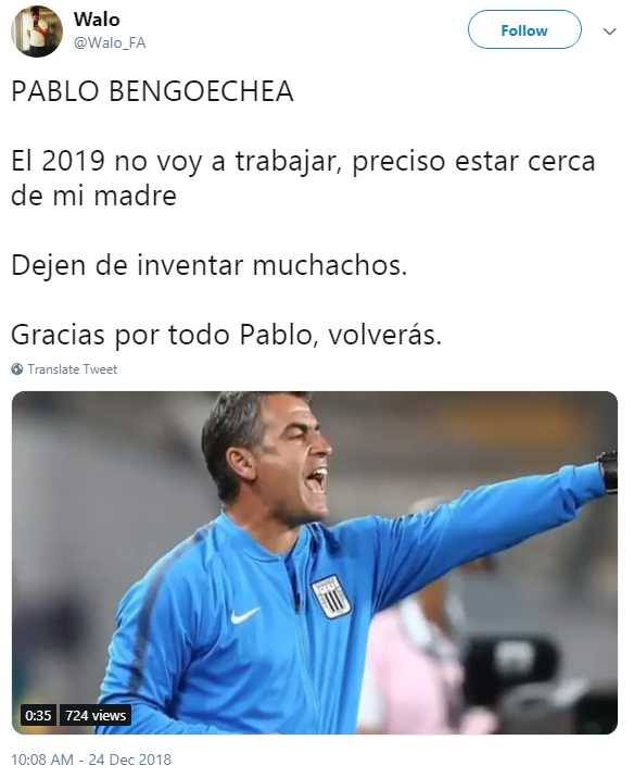 Usuario de Twitter publicó el audio de Pablo Bengoechea, pero lo borró por ser privado. (Foto: captura)