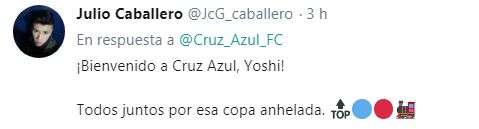 Comentarios de los hinchas de Cruz Azul tras llegada de Yoshimar Yotun. (Captura: Twitter)