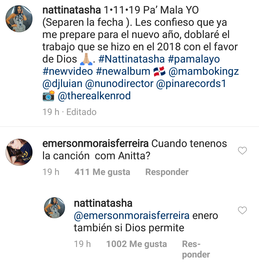 Natti Natasha responde pregunta de usuario (Foto: Instagram)