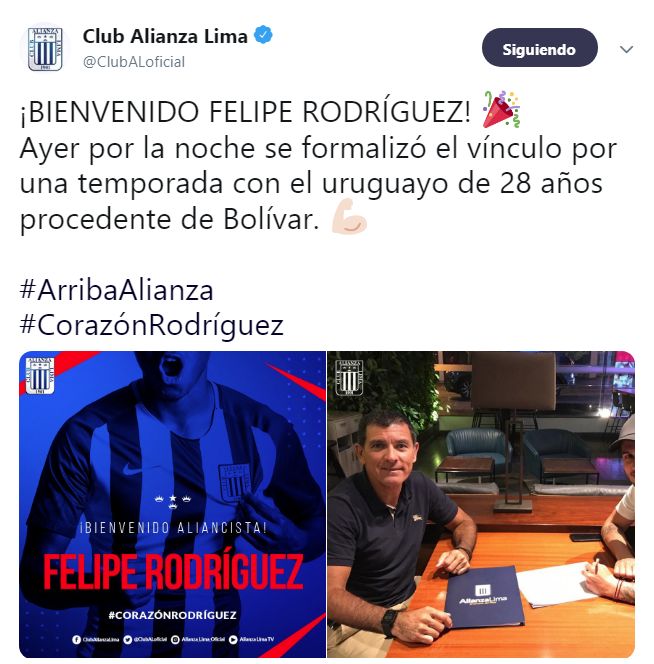 Alianza Lima anunció a Felipe Rodríguez como su nuevo refuerzo.