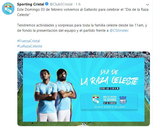 Sporting Cristal anunció el Día de la Raza Celeste para febrero.