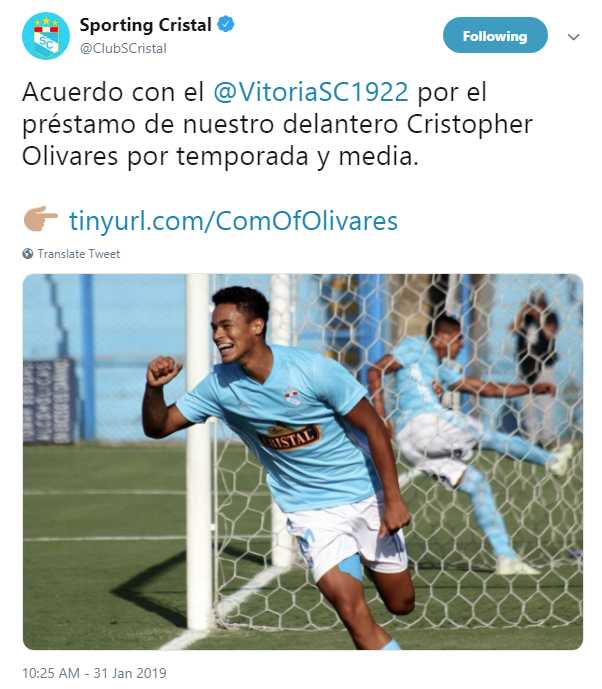 Chritopher Olivares jugará en Portugal por un año y medio. (Foto: Sporting Cristal)