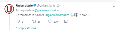 Universitario de Deportes espera por el tema de Gian Marco. (Twitter)