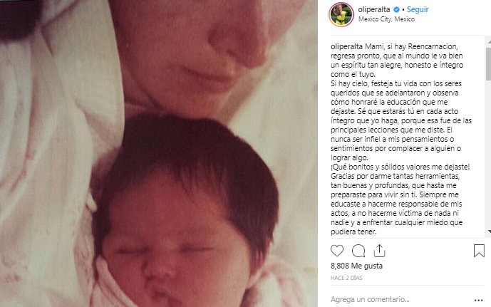 Olivia Peralta confirma muerte de su madre. (Captura Instagram)