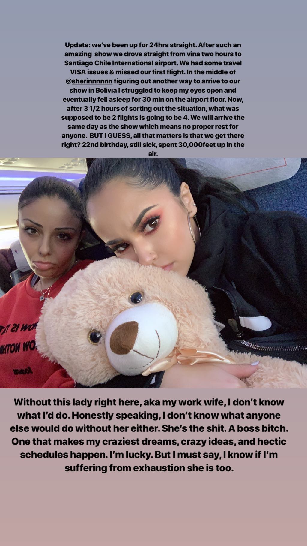 Becky G comparte mensaje tras perder su vuelo a Bolivia (Foto: Instagram Stories)
