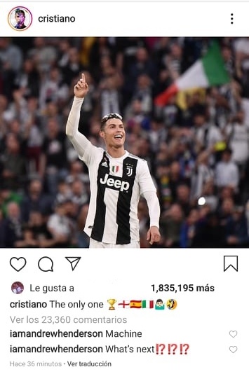 La publicación de Cristiano Ronaldo en redes sociales. (Foto: Instagram)