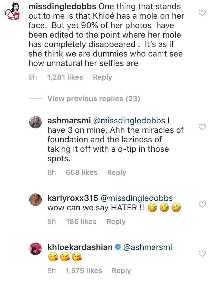 Este es el comentario que generó la respuesta de Khloé Kardashian. (Foto: Captura)