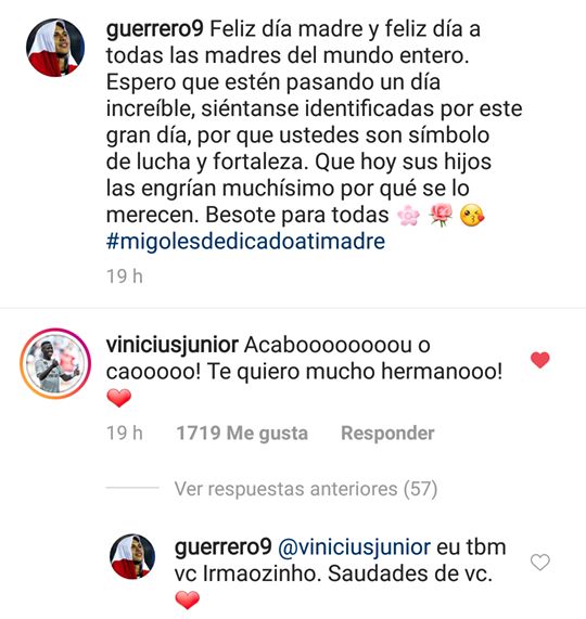El saludo de Vinicius Junior a Paolo Guerrero.