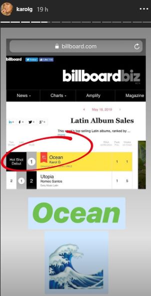 Karol G logra el mejor debut femenino en la lista Billboard gracias a “Ocean”.