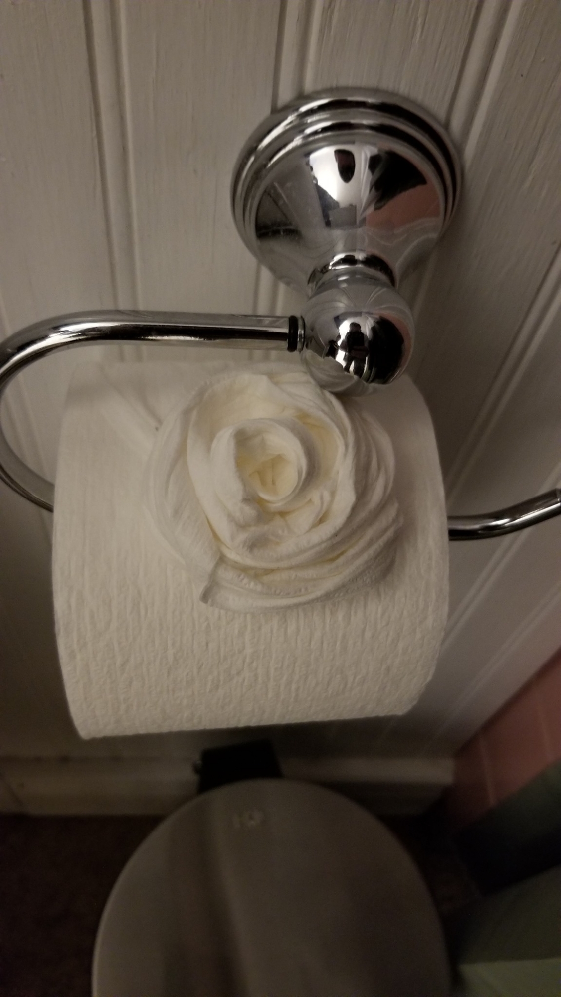 El intruso dejó rosas hechas con el papel higiénico. (Facebook / Nate Roman)