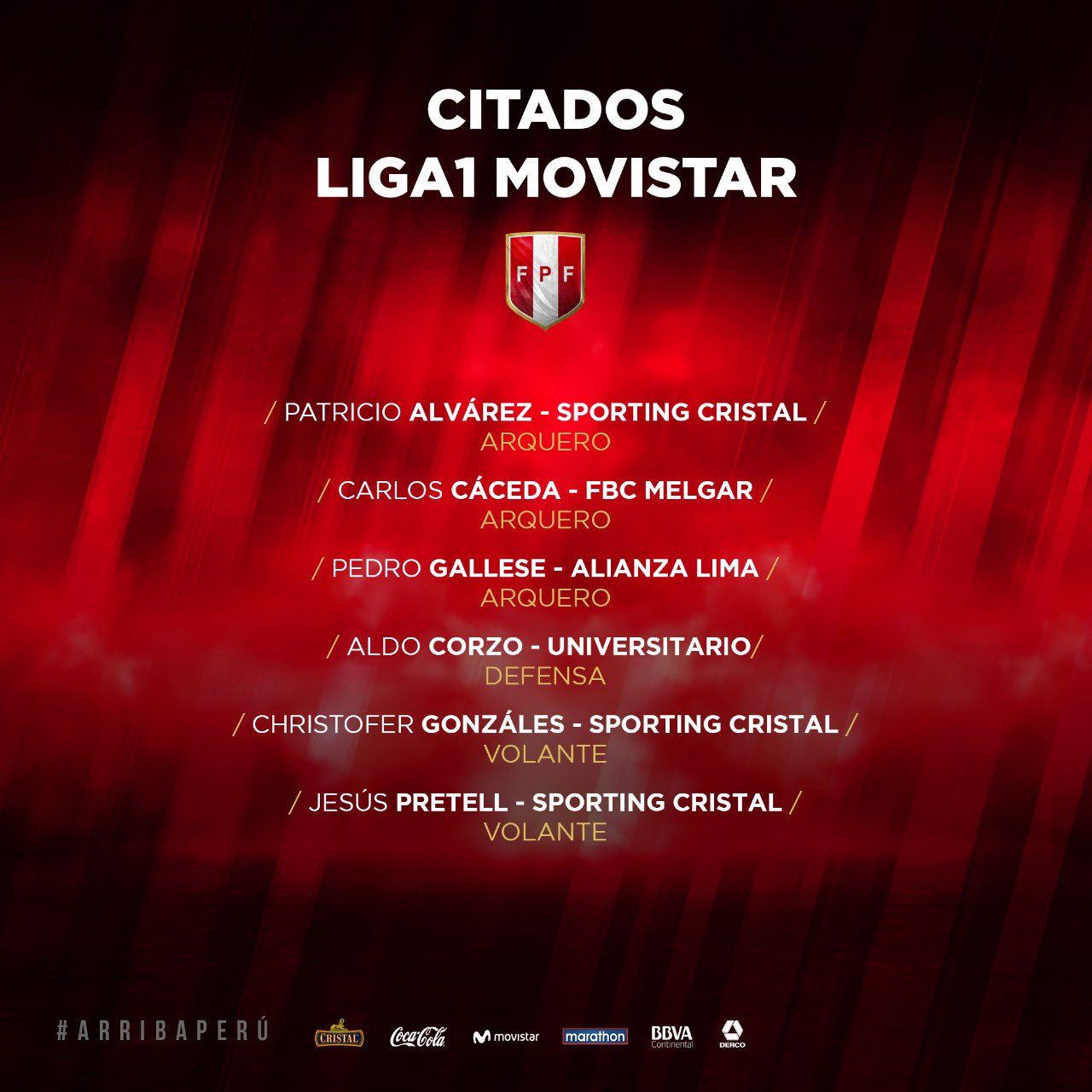 Los seis citados para los entrenamientos de la selección peruana de este jueves.