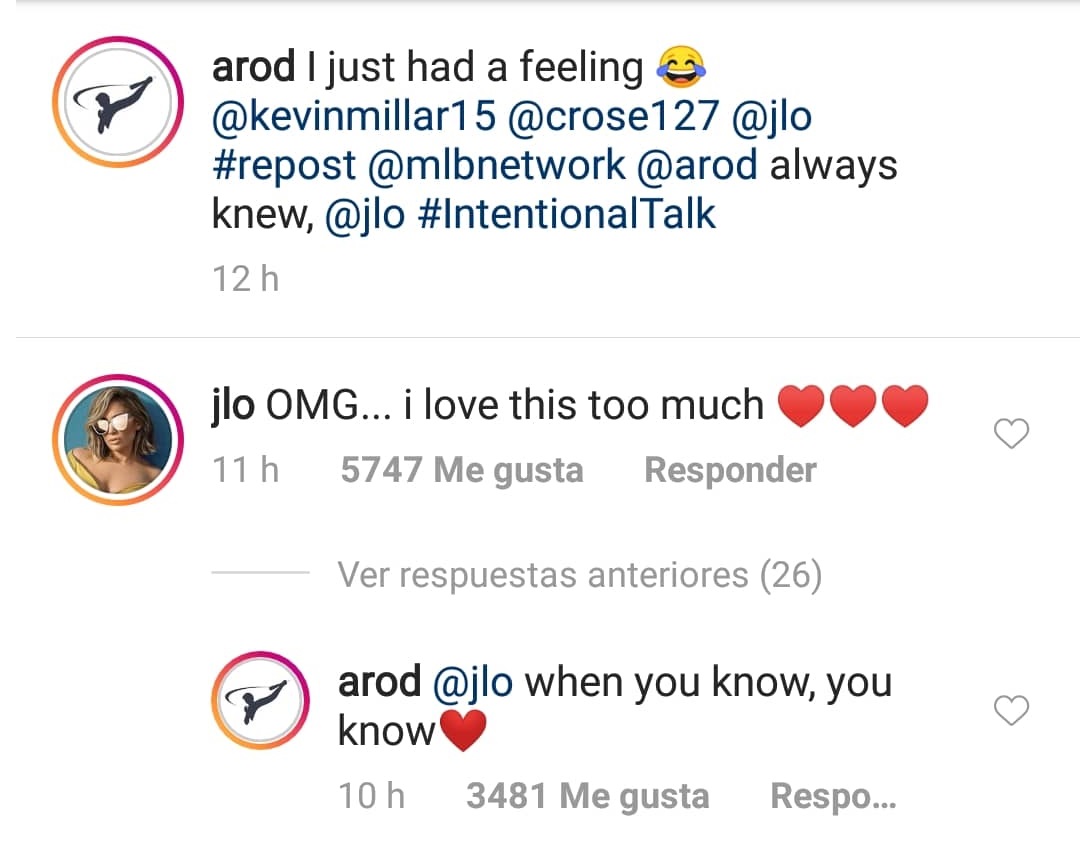 Mensajes entre J.Lo y ARod (Foto: Captura de pantalla)