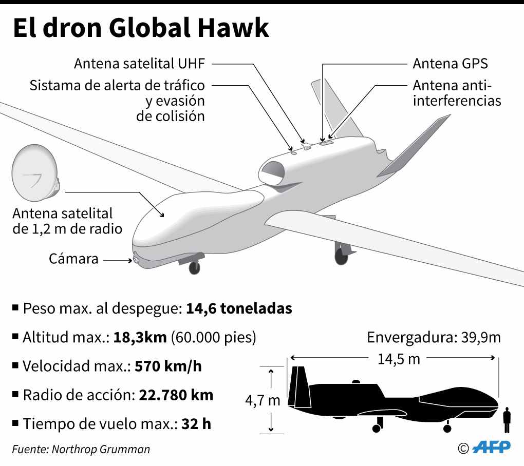 Ficha del dron estadounidense Global Hawk. (Foto: AFP)