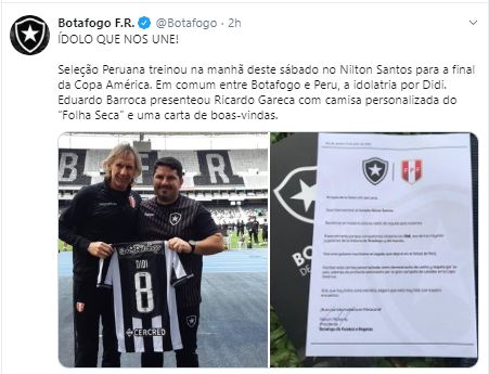 La publicación que le dedicó Botafogo a la selección peruana.