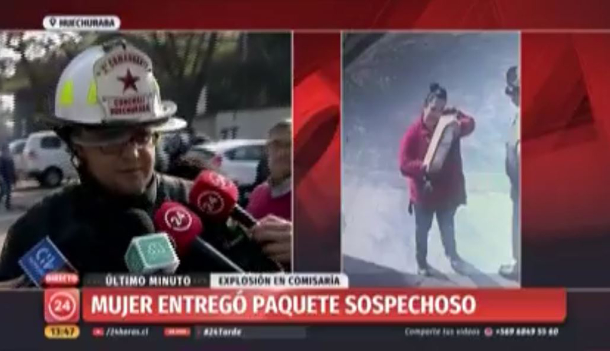 Según las cámaras de video, una mujer dejó un paquete sospechoso en el guardia de la comisaría. (Foto: captura 24 Horas Chile)