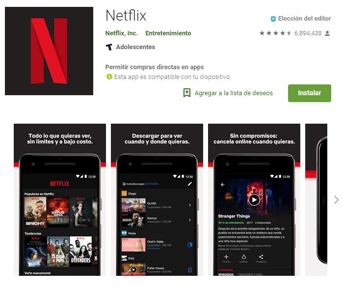 Con Netflix no podrás perderte tus series y películas favoritas. (Foto: Google Play)