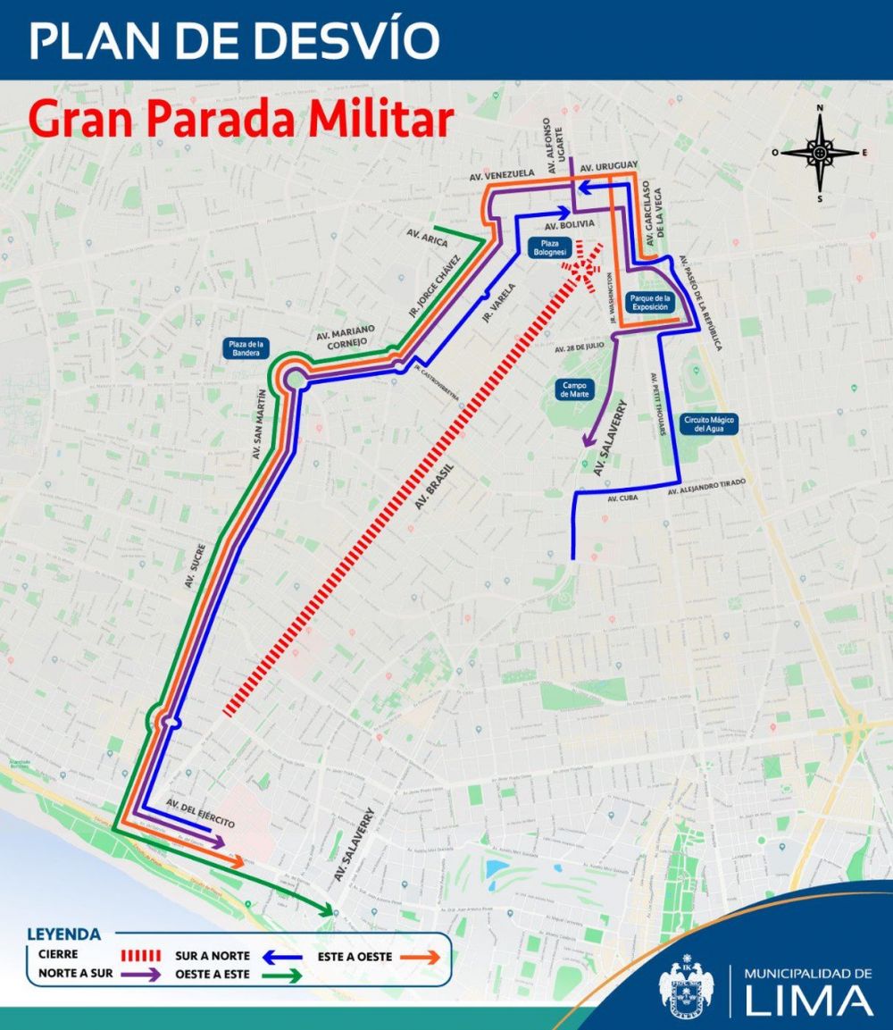 Municipalidad de Lima informó respecto al plan de desvío vehicular durante la Gran Parada Militar.