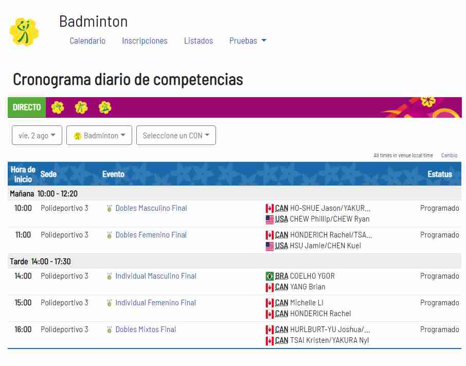 Sigue el programa de los Juegos Panamericanos. (Captura: Lima 2019)