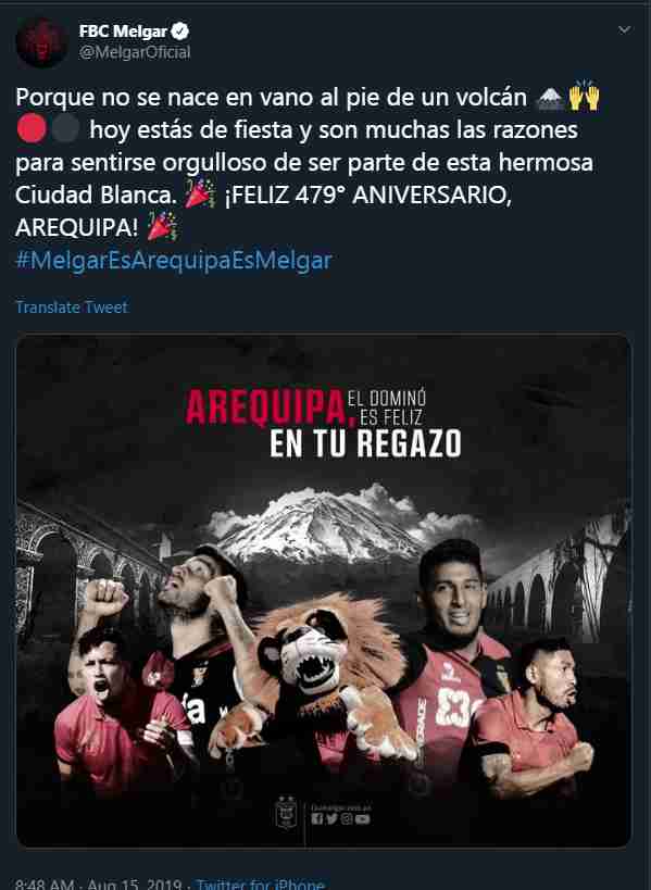 Melgar, dos veces campeón del fútbol peruano, celebró el aniversario de Arequipa. (Foto: Melgar)