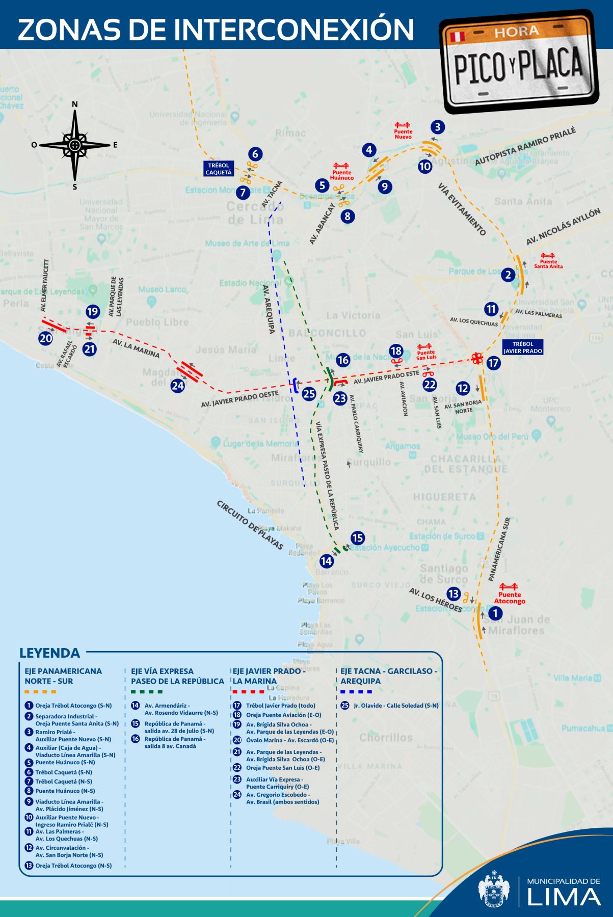 Municipalidad de Lima informa que son 25 zonas de interconexión en las que no se tomarán fotopapeletas. 