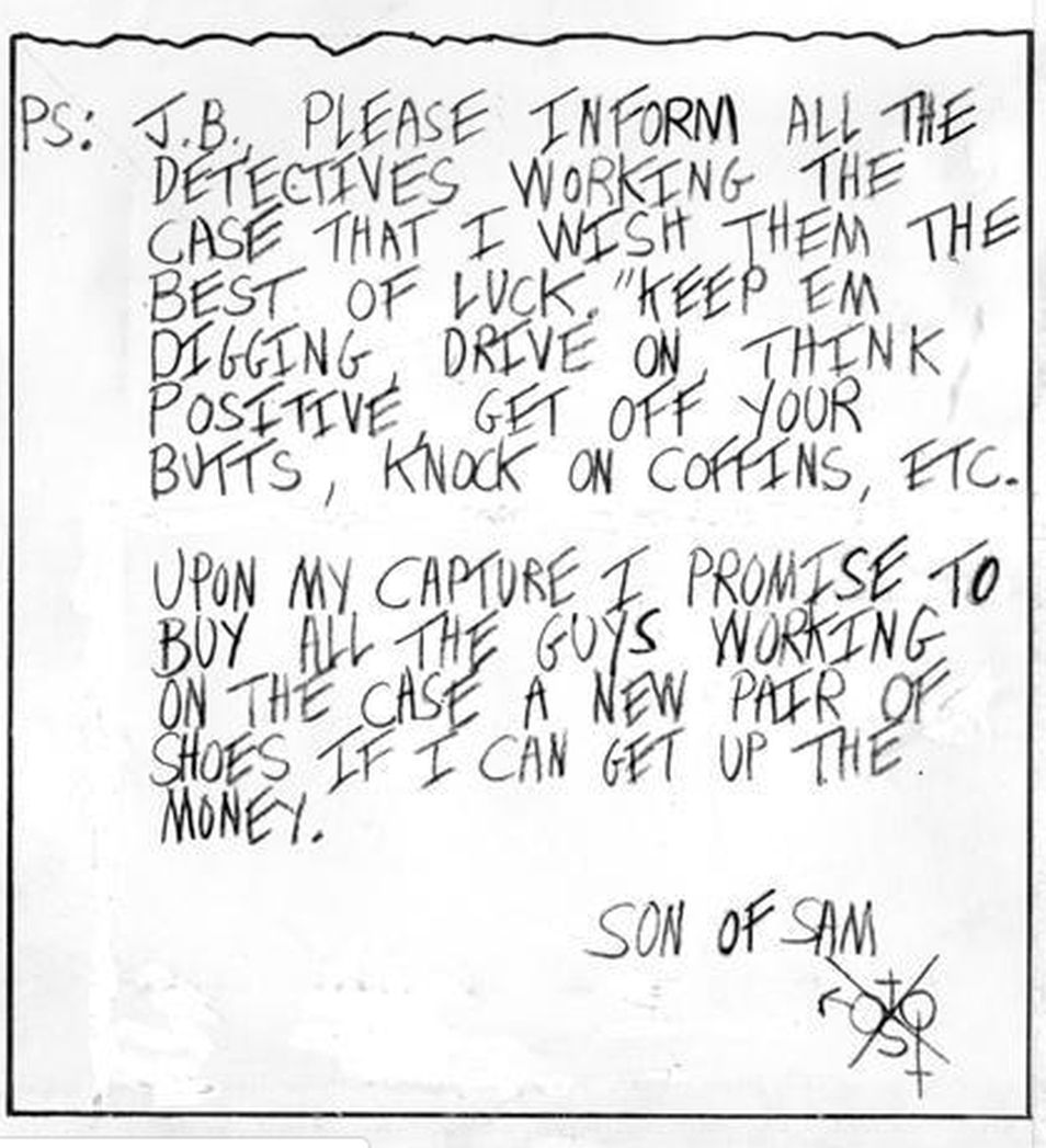 La carta que envió el Hijo de Sam a un medio de comunicación. (Foto: New York Daily News)