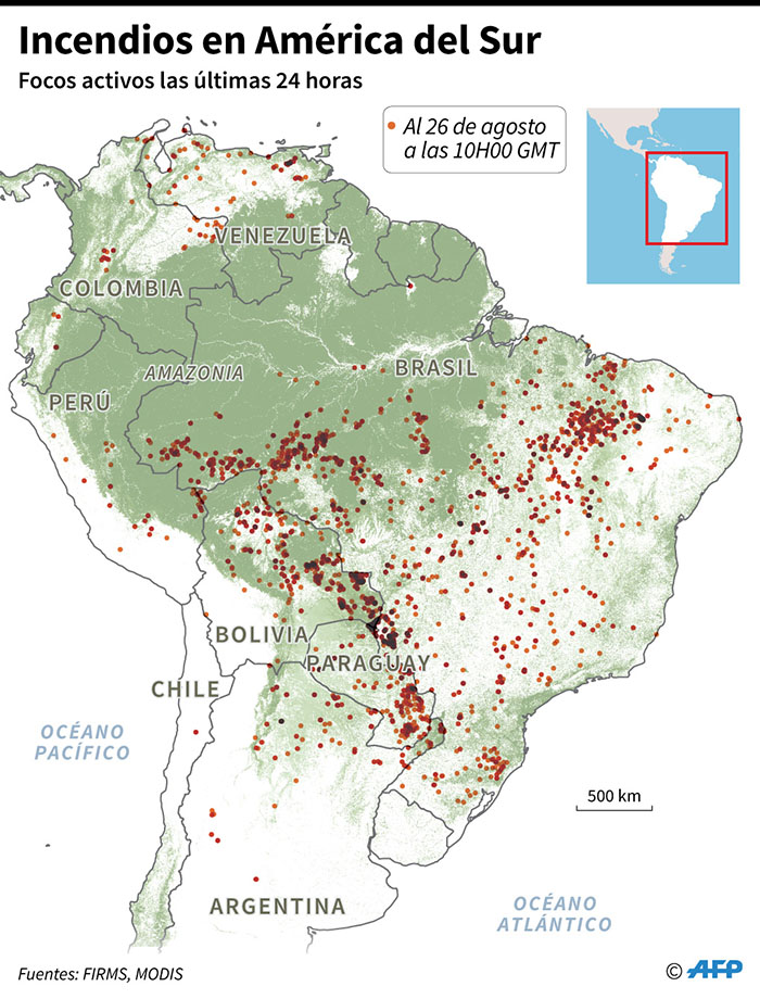 Los incendio en la Amazonía. (Infografía: AFP)