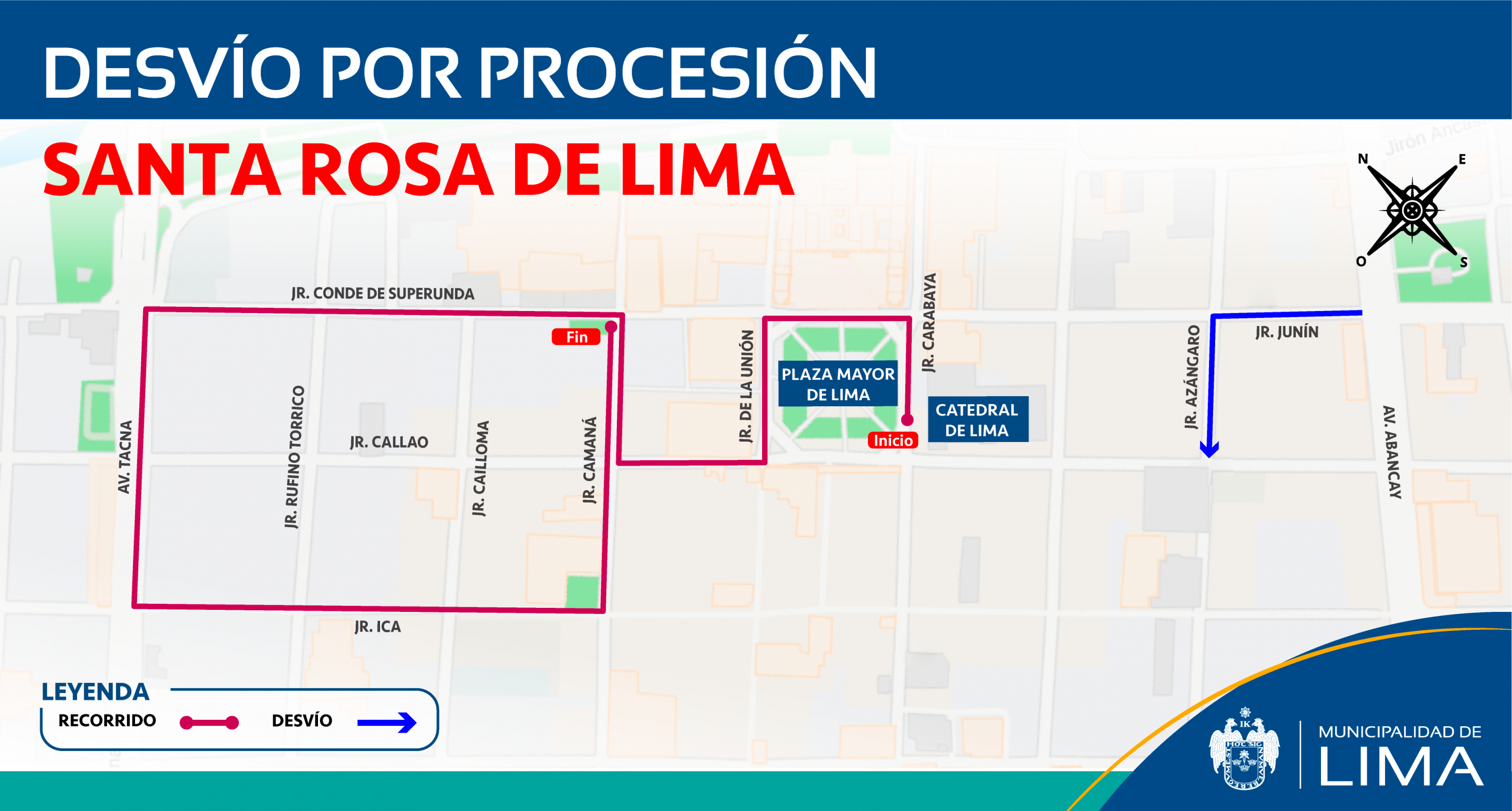 Municipalidad de Lima detalla los desvíos que se aplicarán durante el jueves 29 y el viernes 30 durante la procesión de Santa Rosa de Lima.