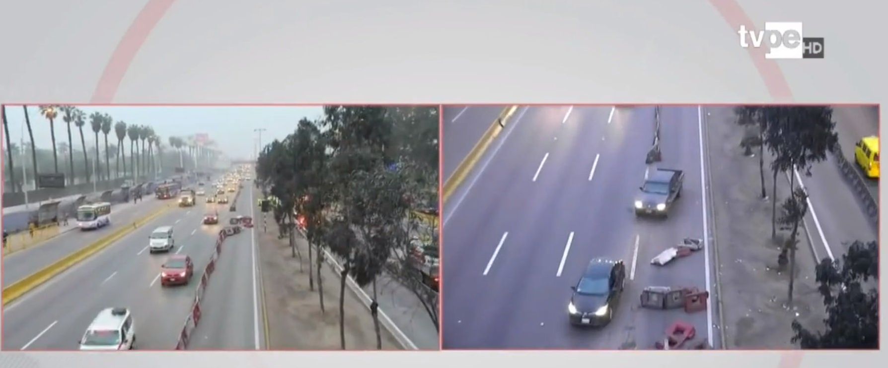 Conductores optan por derribar separadores para evitar caos vehicular. (Captura: TV Perú Noticias)