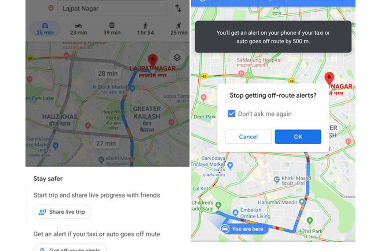 De esta forma Google Maps te avisará si un conductor sale de la ruta. (Foto: Google)
