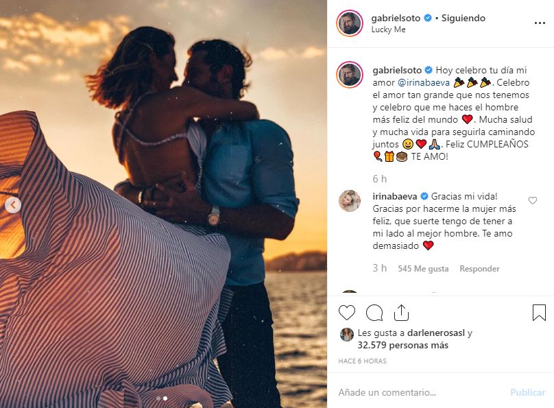 Gabriel Soto le dedica romántico saludo a Irina Baeva por su cumpleaños en Instagram. (Foto: Captura de pantalla)