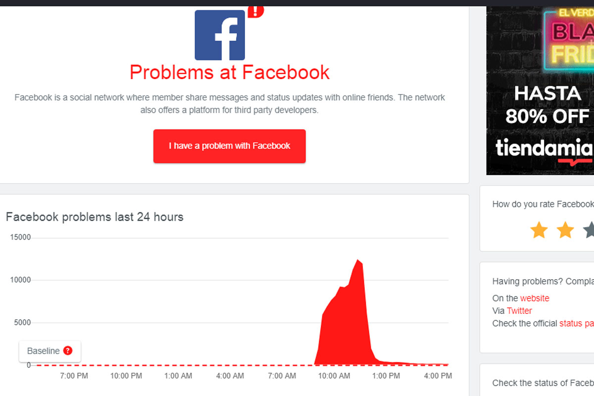 La caída de Facebook se produjo esta mañana, dejando a muchos sin poder realizar publicaciones. (Foto: Downdetector)